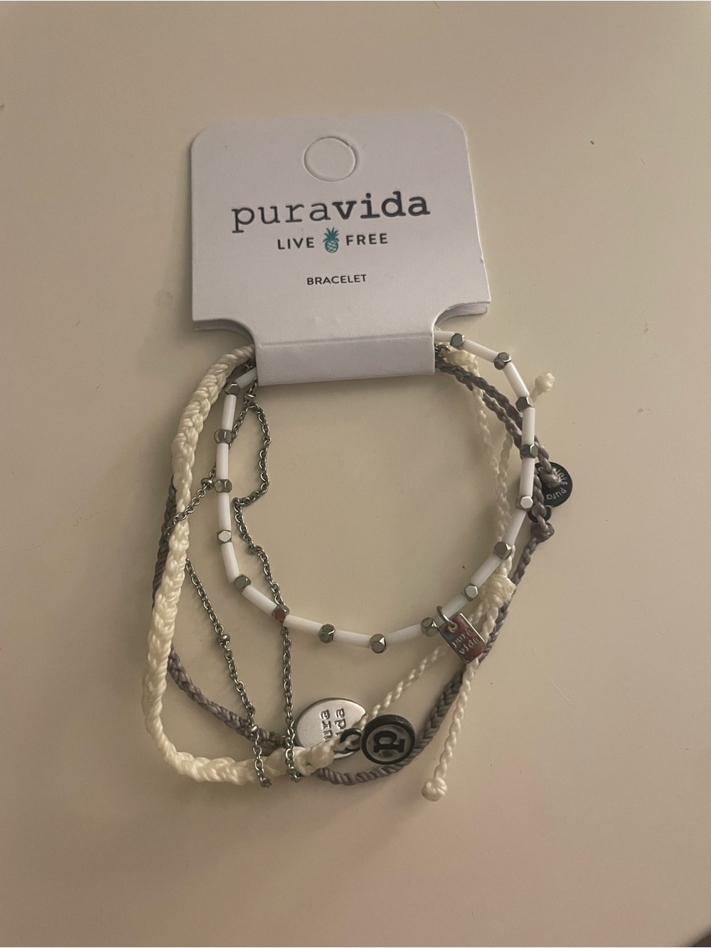 Pura Vida Cream and Gray Multi-Strand Bracelet